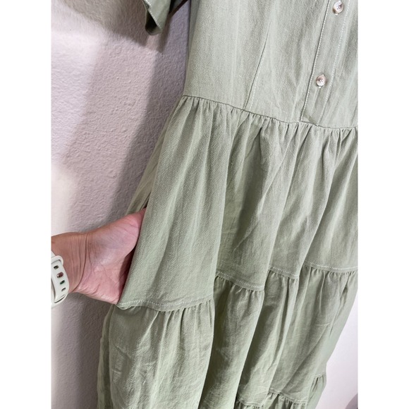 NEW Baltic Born Dress Size L Shelby Midi Tiered Cotton Sage Green Pockets NWT - Picture 7 of 7